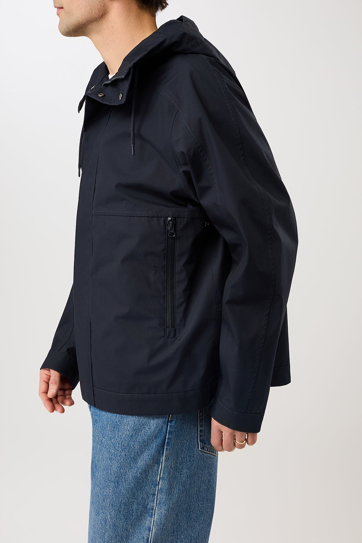 langerchen-kapuzenjacke-mit-verdeckter-knopfleiste-kurze-jacke-in-navy image 1
