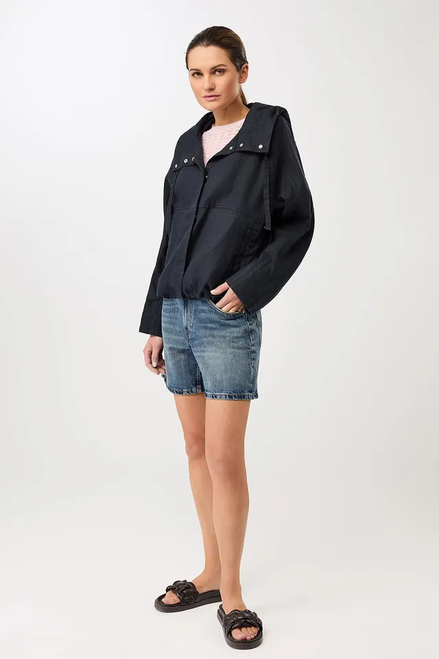 langerchen-lockere-jacke-mit-kordelzug-in-kapuze-kurze-jacke-navy image 1