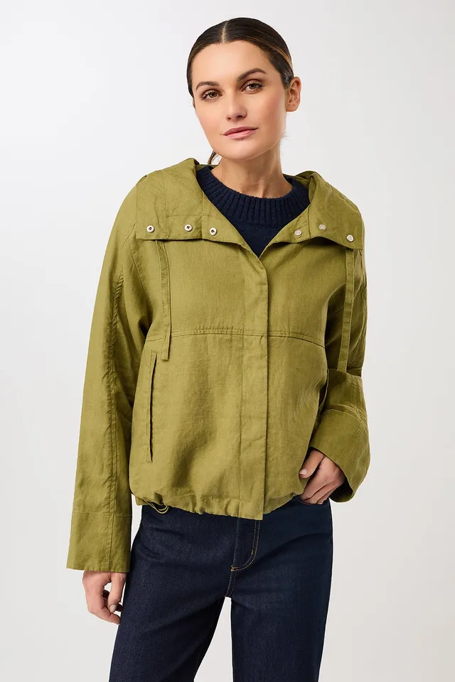 langerchen-lockere-jacke-mit-kordelzug-kapuze-green-olive-leinen image 1