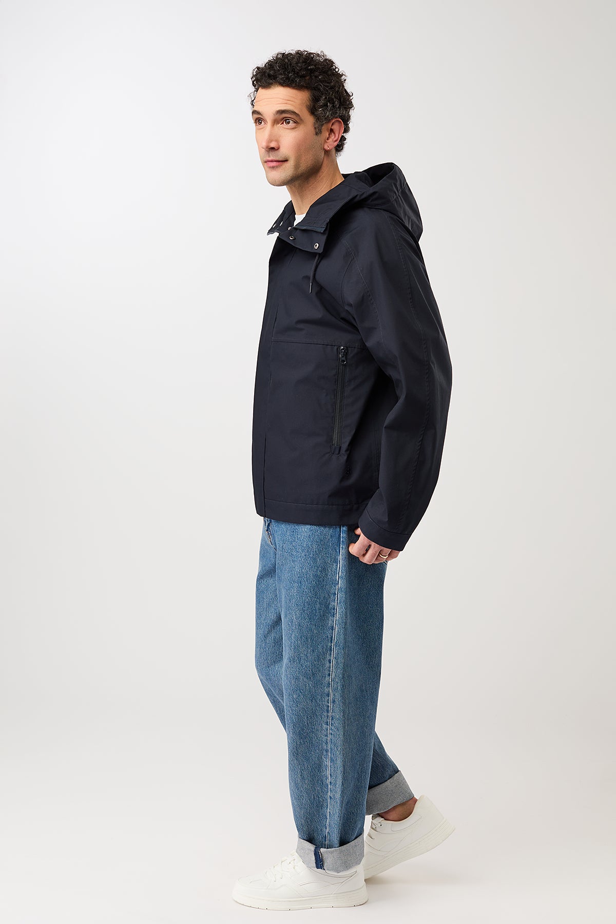 langerchen-kapuzenjacke-mit-verdeckter-knopfleiste-kurze-jacke-in-navy image 2