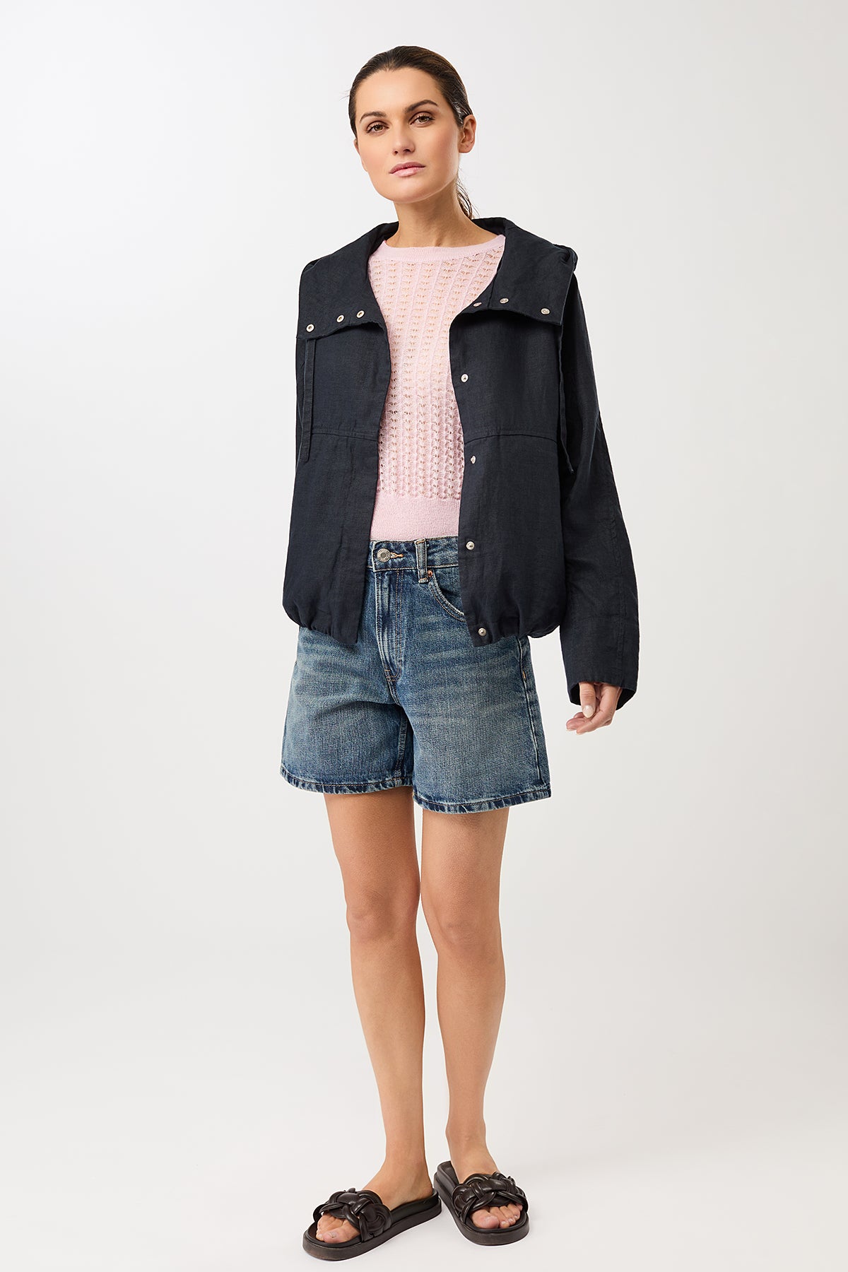 langerchen-lockere-jacke-mit-kordelzug-in-kapuze-kurze-jacke-navy image 5
