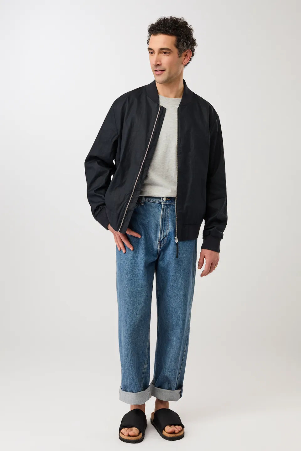 langerchen-bomberjacke-aus-beschichtetem-leinen-li01-blouson-in-navy image 1