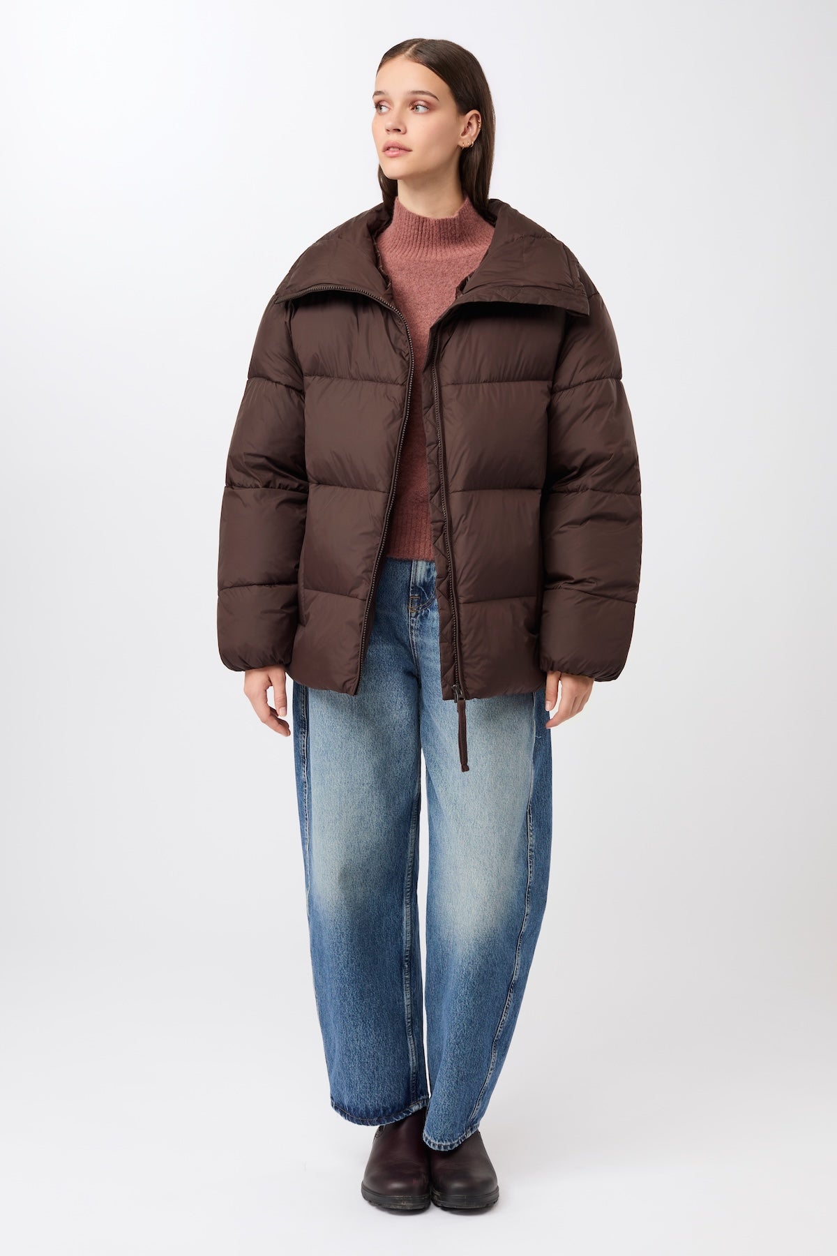 langerchen-steppjacke-mit-kragen-und-abnehmbarer-kapuze-coffee image 6