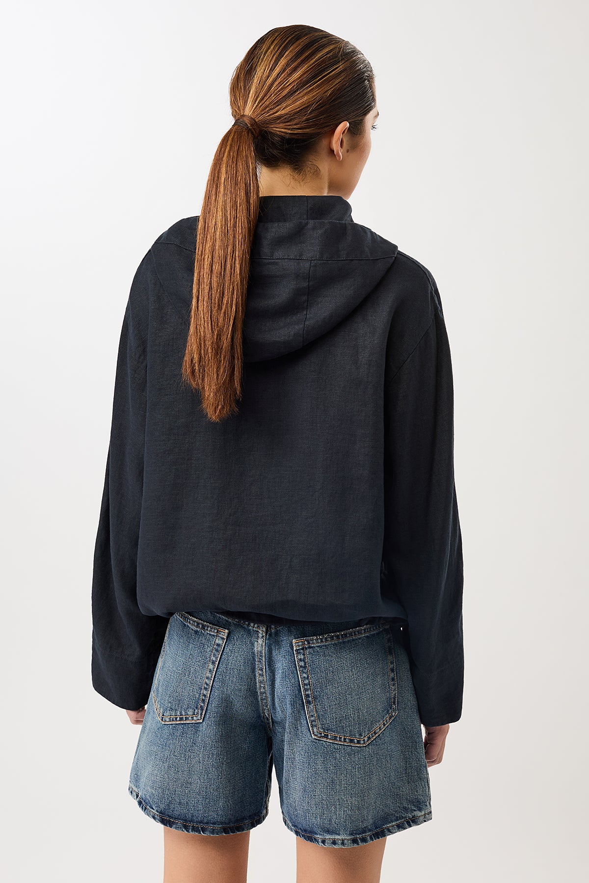 langerchen-lockere-jacke-mit-kordelzug-in-kapuze-kurze-jacke-navy image 3