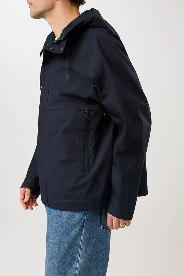 langerchen-kapuzenjacke-mit-verdeckter-knopfleiste-kurze-jacke-in-navy image 1