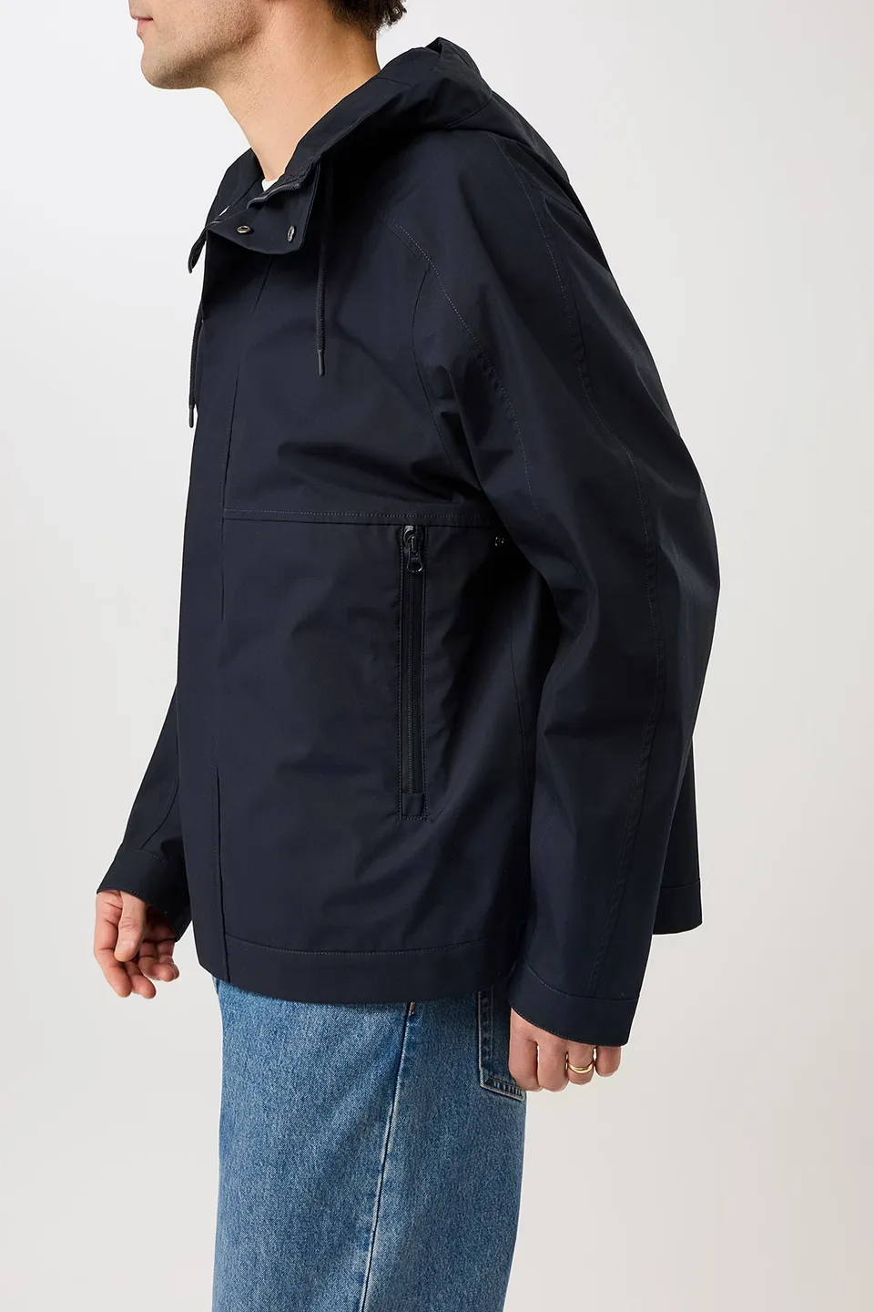 langerchen-kapuzenjacke-mit-verdeckter-knopfleiste-kurze-jacke-in-navy image 1